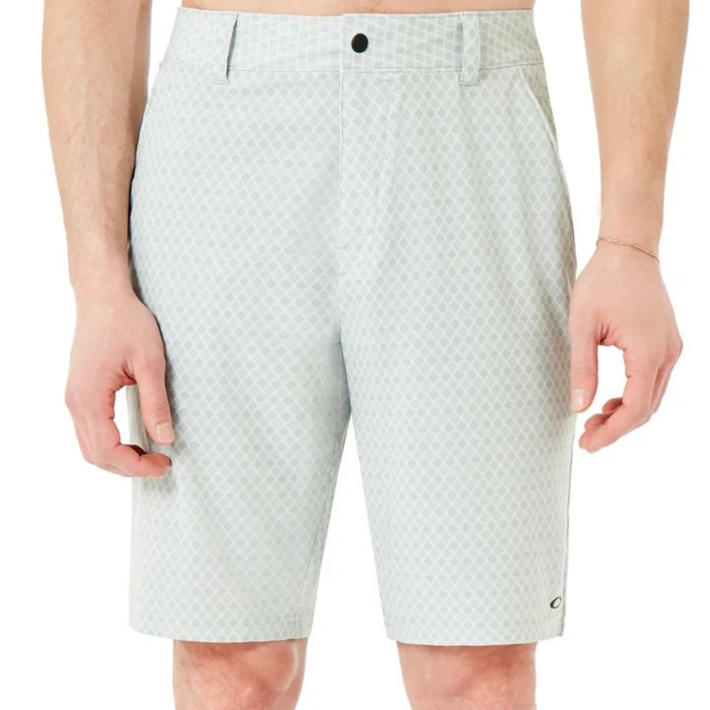 Oakley Andrew Golf Shorts Mens Size 36 Stone Gray Geometric Regular Fit Stretch